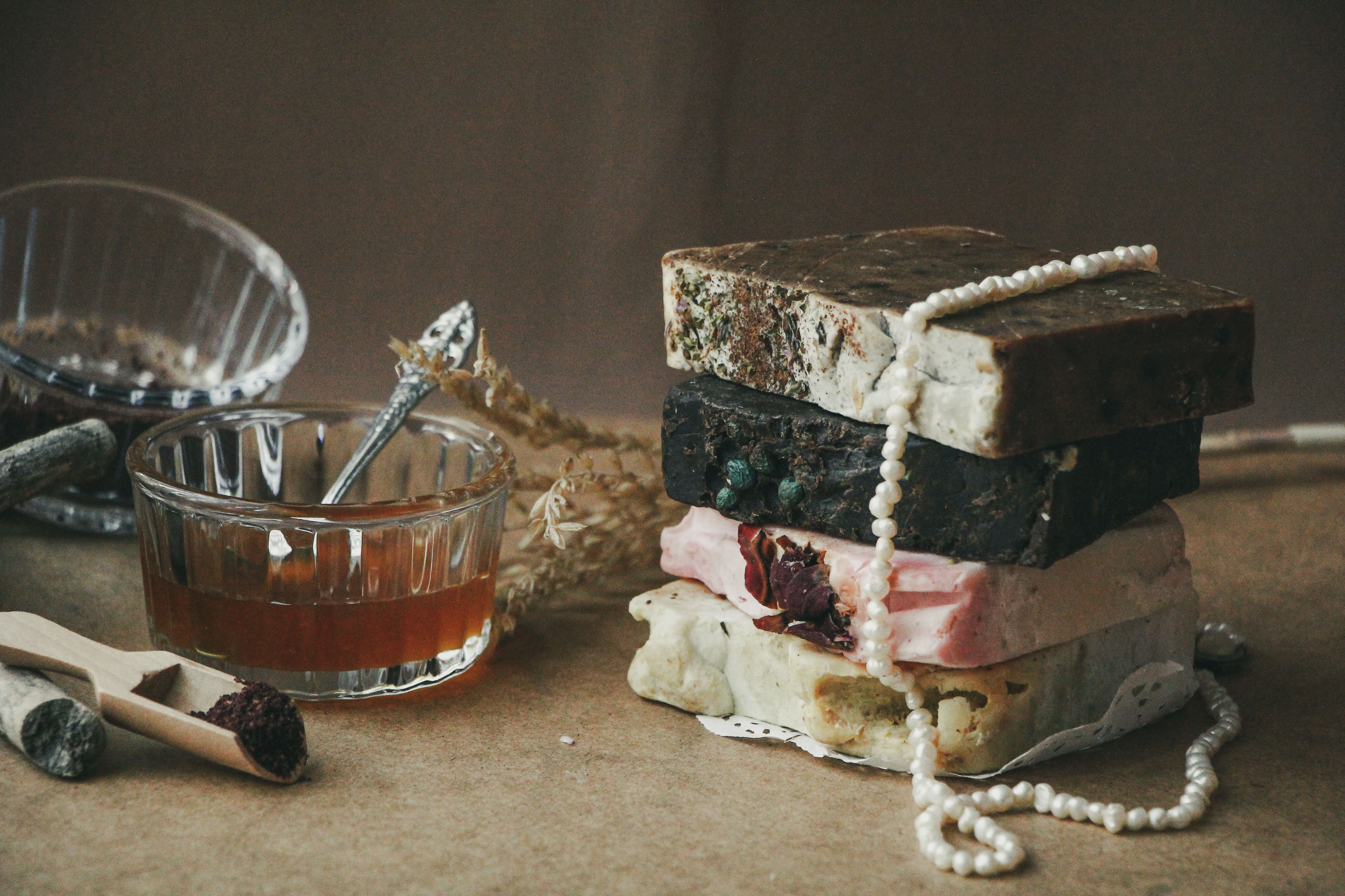 Stack of handmade natural soap bars, representing a home-grown eco-friendly product business in India
