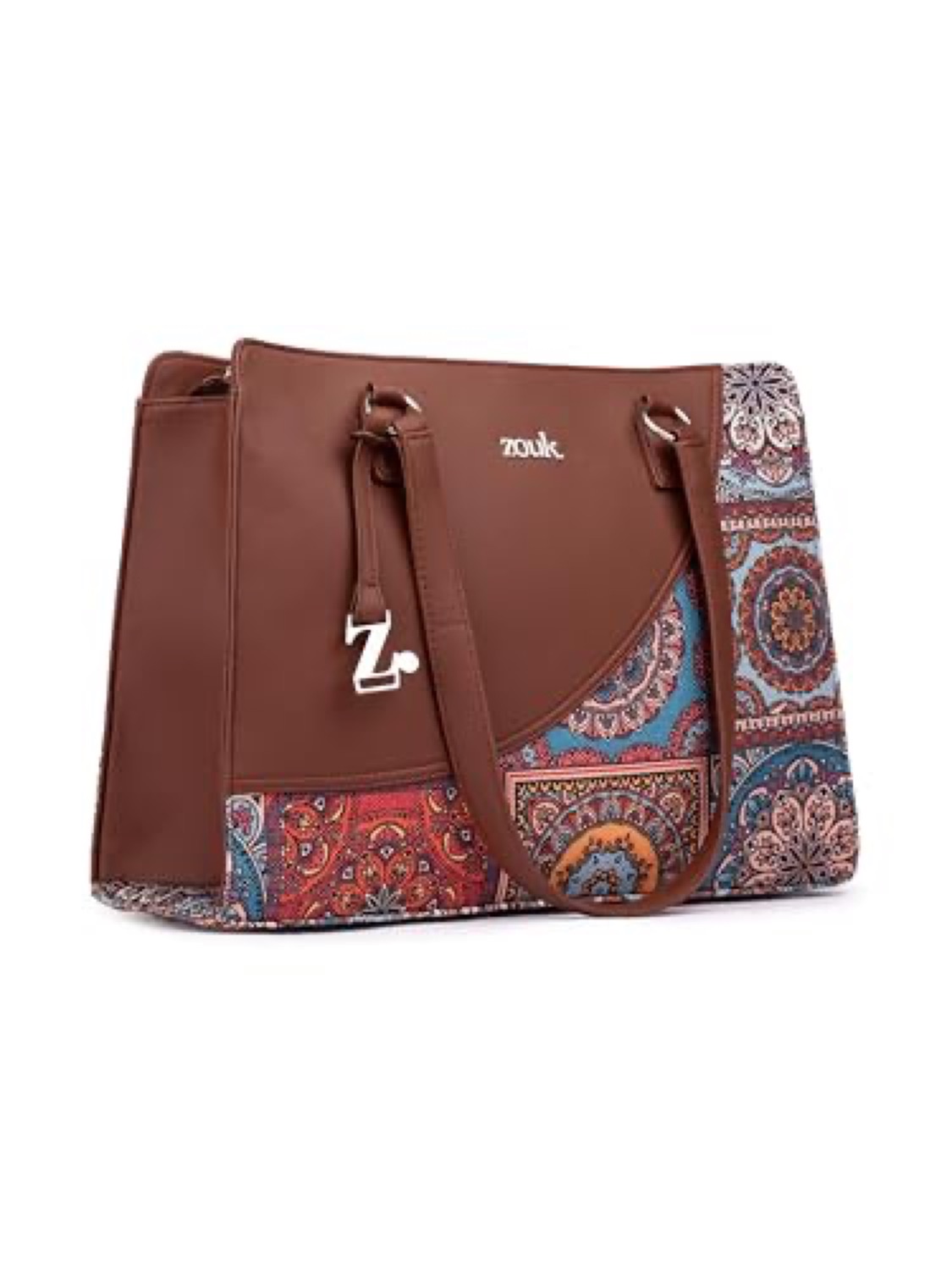 Zouk mandala print jute and vegan leather tote bag