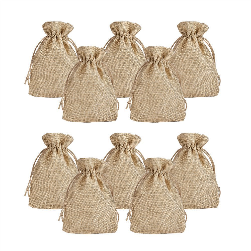 LifeKrafts natural jute linen gift pouches, pack of 10