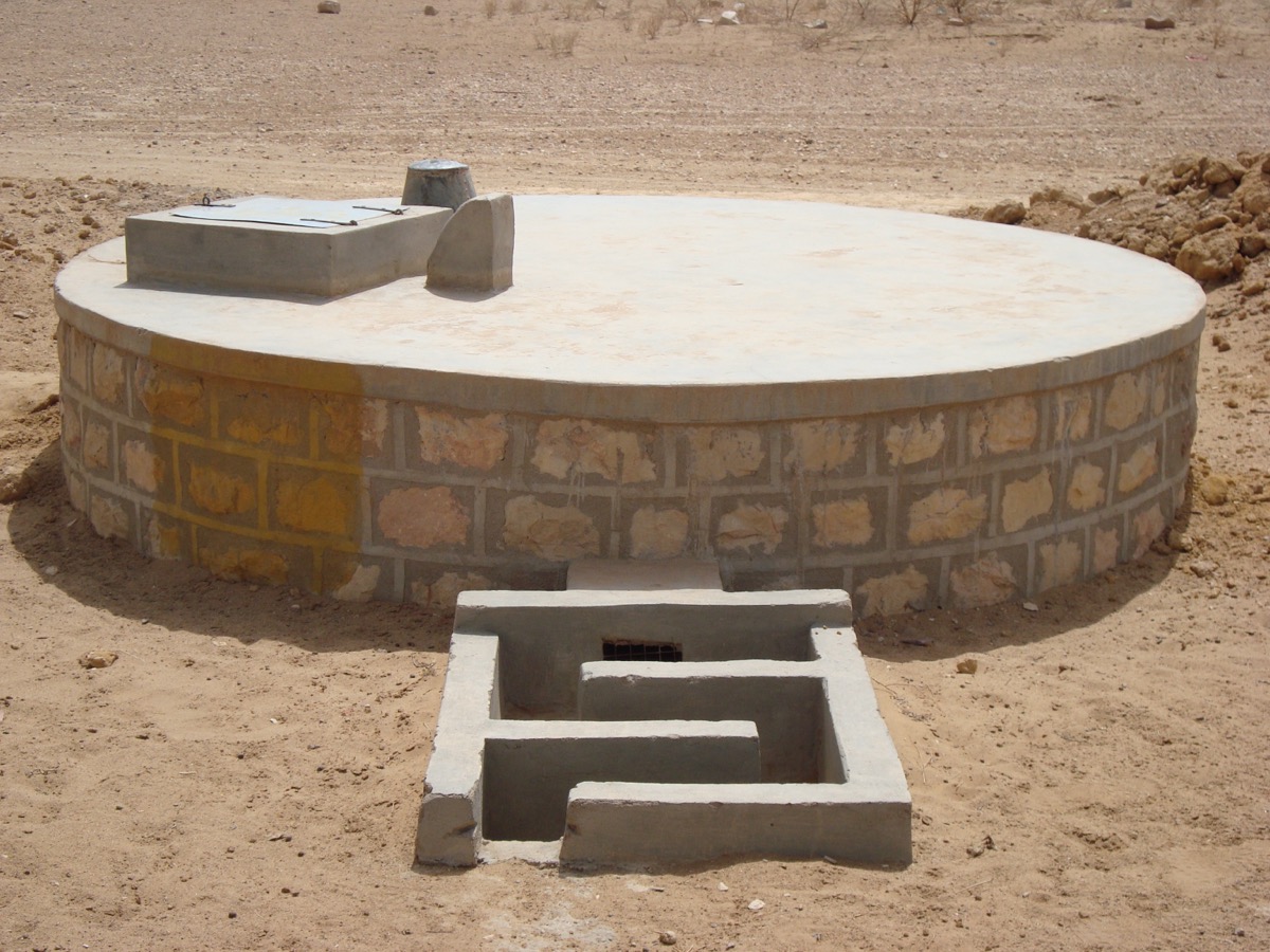 A rainwater harvesting tank in rural India, built to recharge groundwater and secure long-term drinking water sources