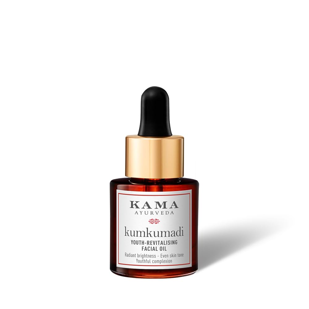 Kama Ayurveda Kumkumadi Facial Oil, a premium natural skincare product with saffron and sandalwood, 15ml