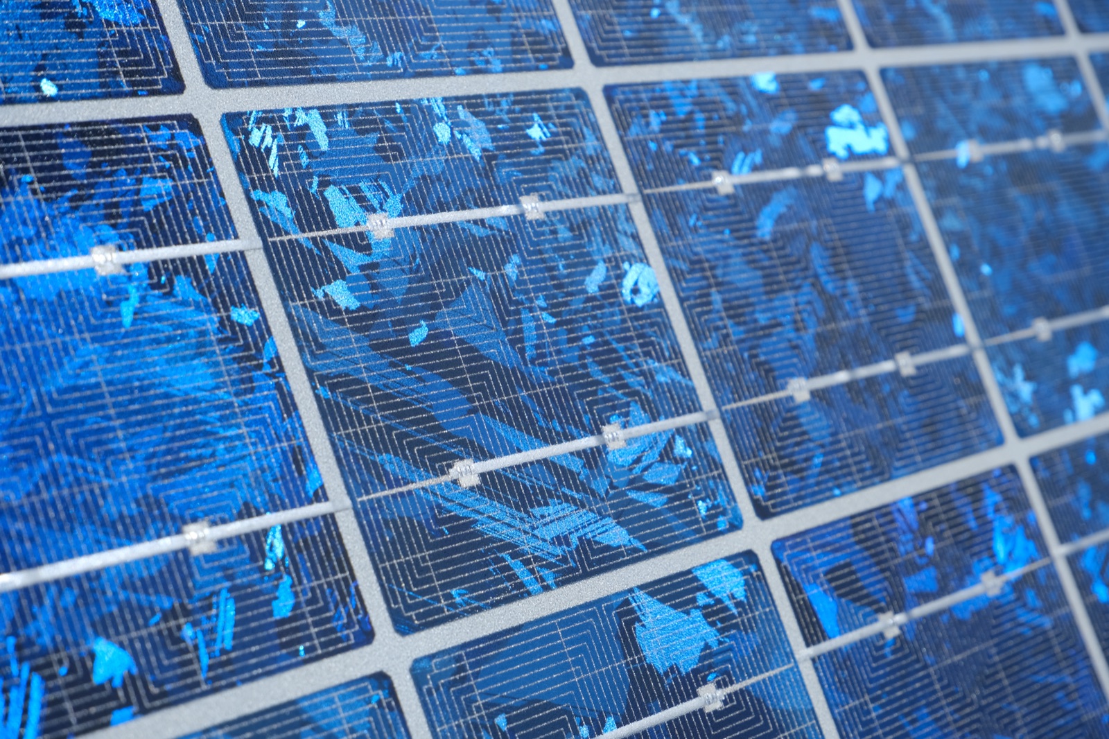 Close-up view of a solar photovoltaic cell array