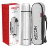 Milton Flip Lid 1000 Thermosteel Water Bottle, 1L, Silver, with insulated carry pouch