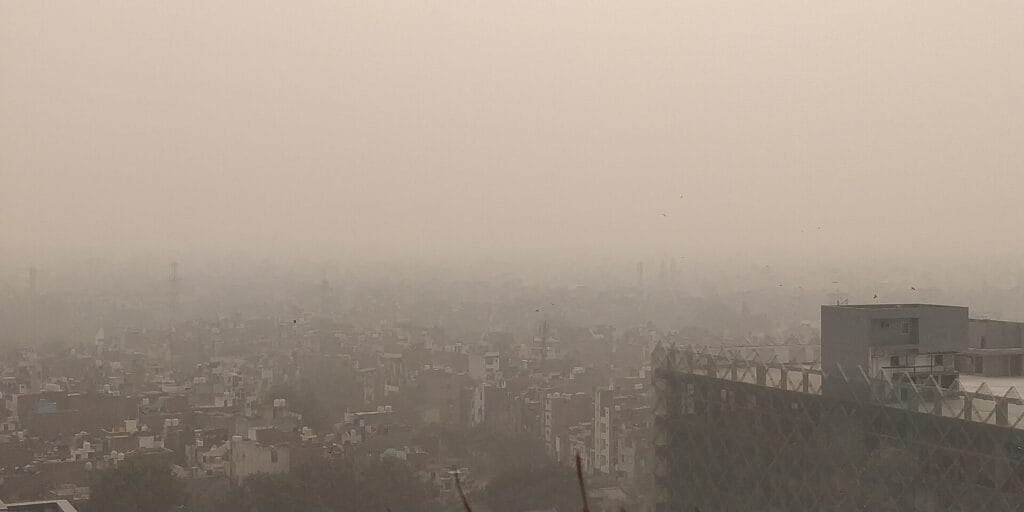 Winter smog haze over Delhi NCR rooftops