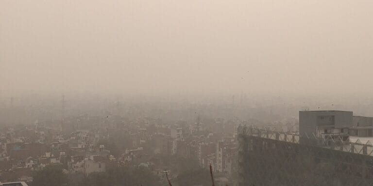 Winter smog haze over Delhi NCR rooftops