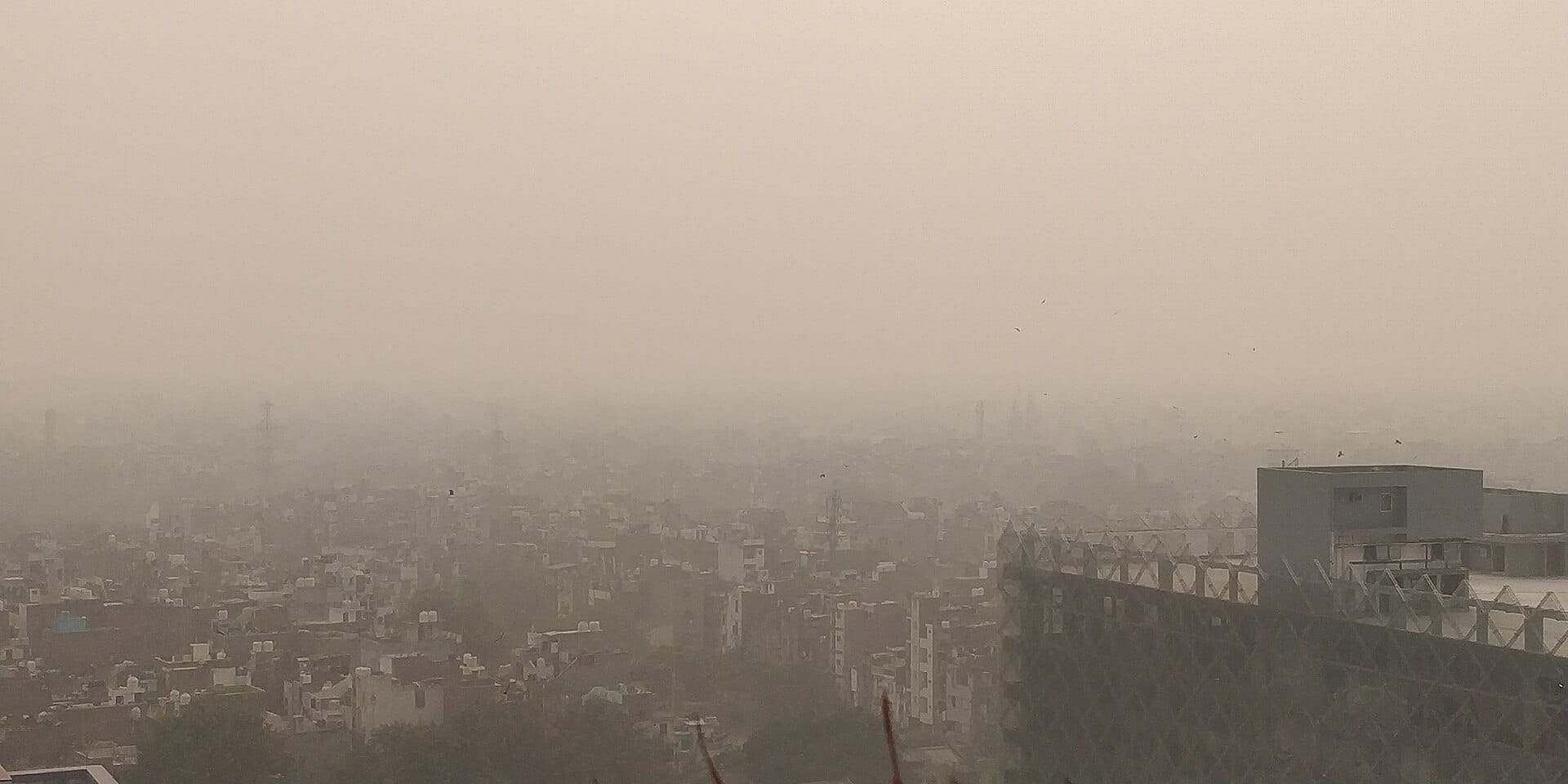 Winter smog haze over Delhi NCR rooftops