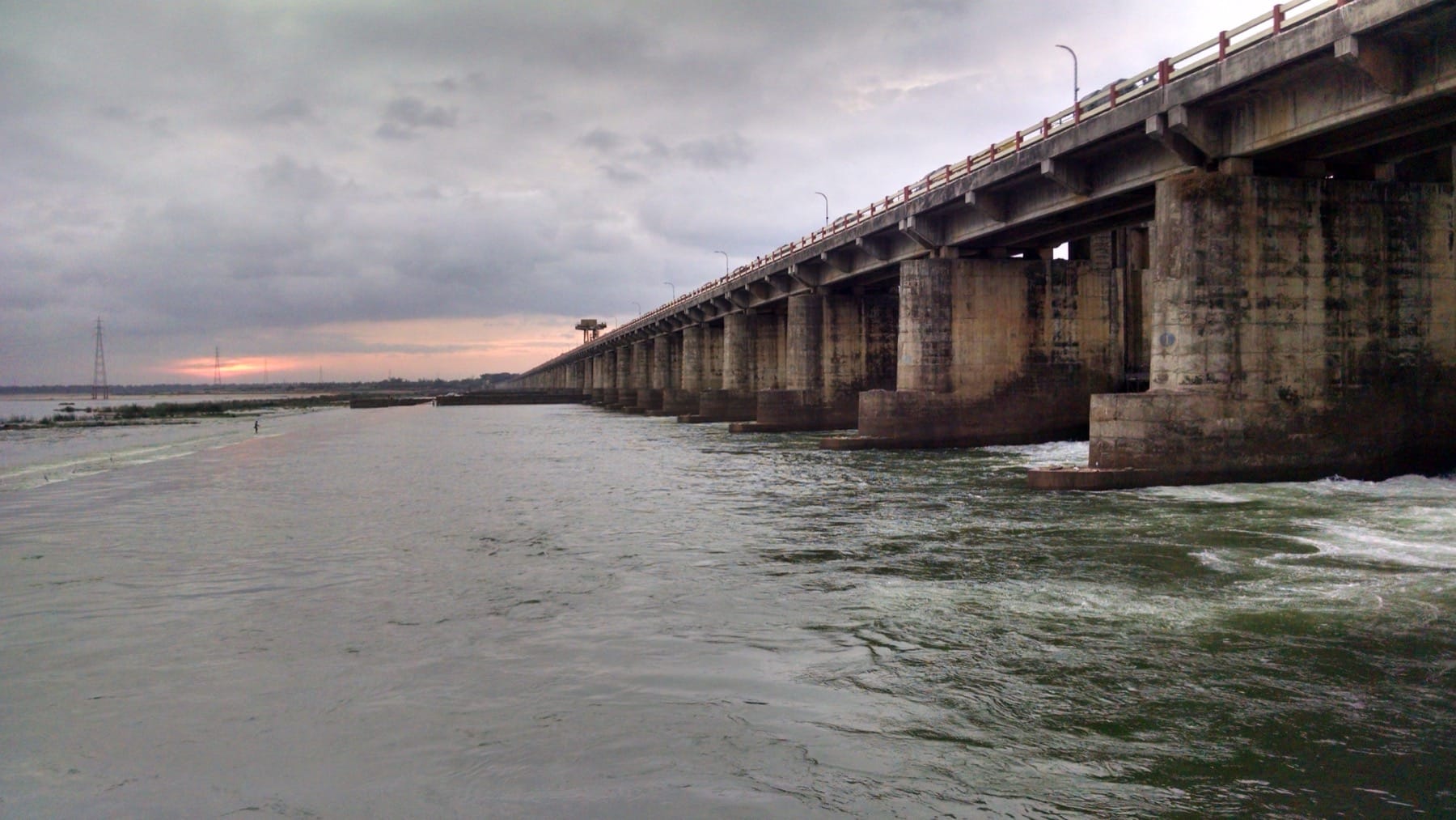 Wide view of the Dowleswaram Barrage spanning a river, representing river water infrastructure in India