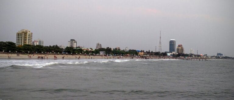 Wide view of a clean Indian beach coastline at Kozhikode, Kerala