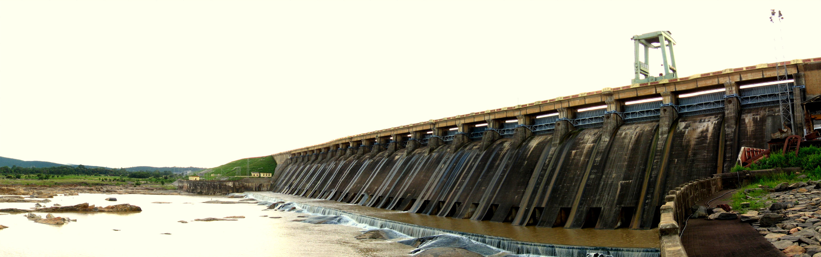 Panoramic view of a large Indian dam and reservoir landscape