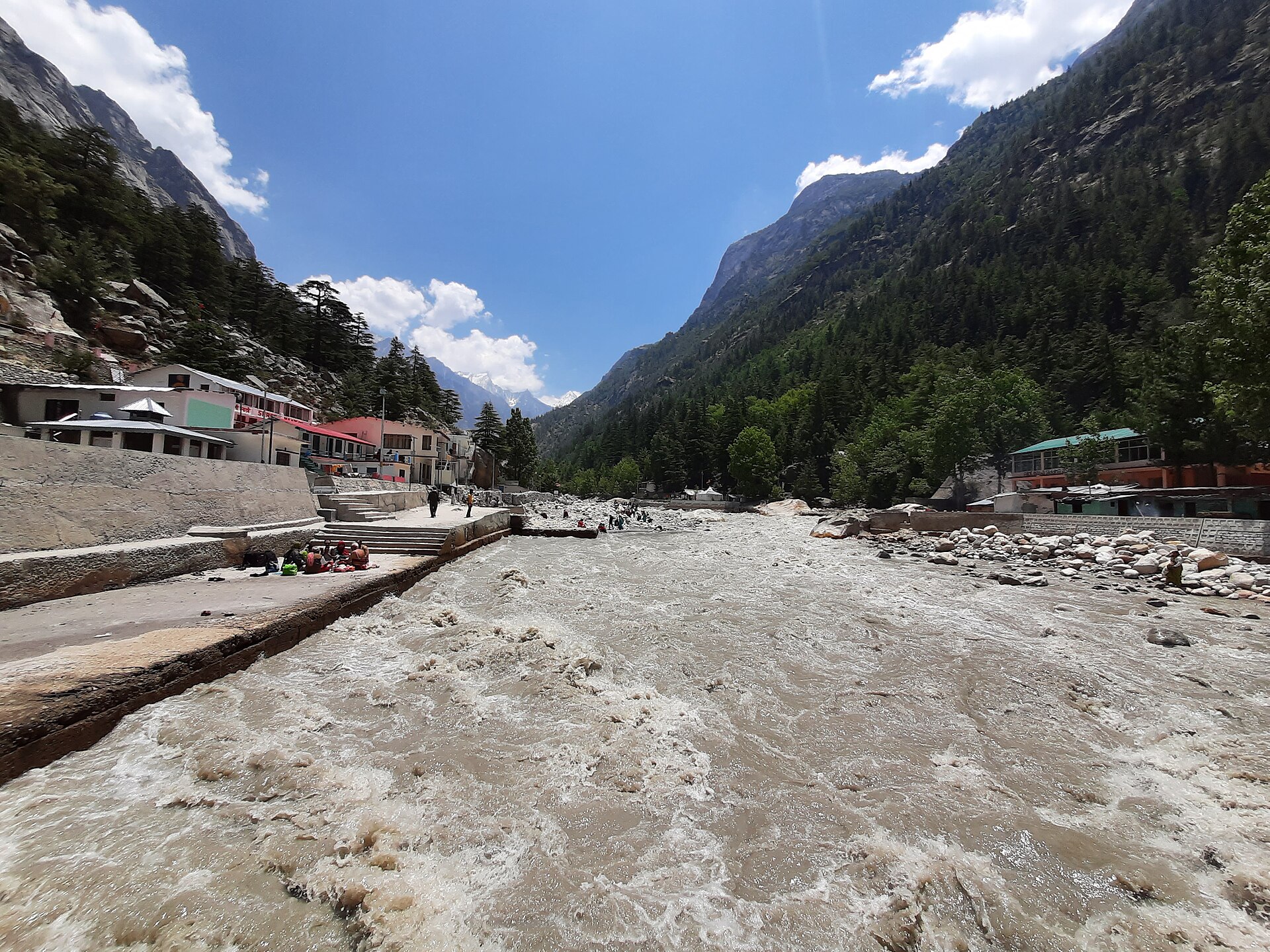 The Bhagirathi river flowing through the Gangotri valley in the Himalaya