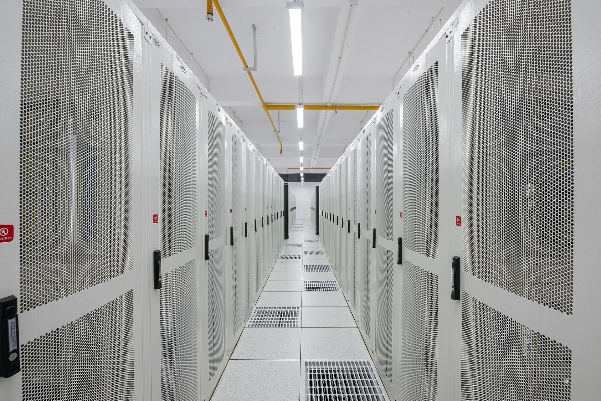Rows of server racks inside a data centre in India