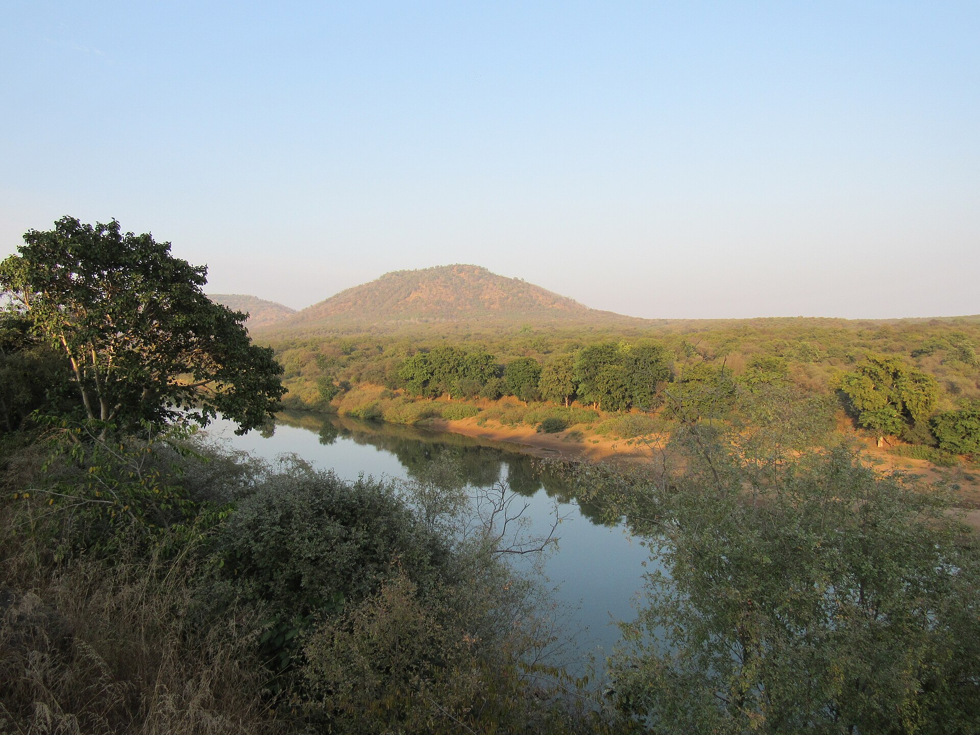 River and forested hills in Kuno National Park, Madhya Pradesh, the landscape where the Kuno cheetah cubs were born