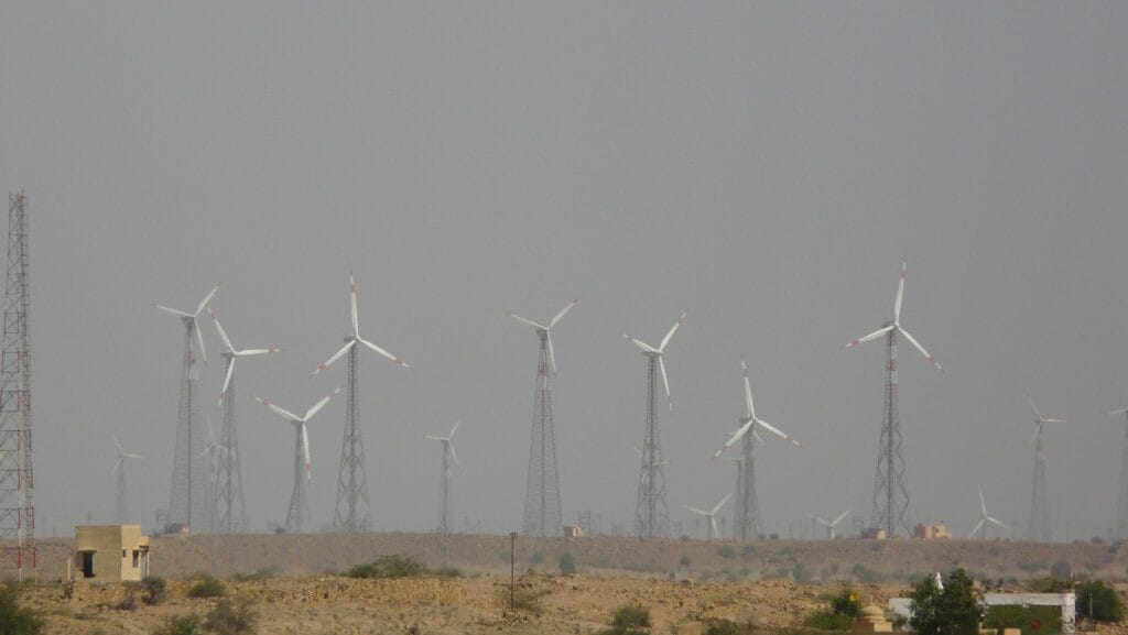 Wind turbines in the Thar desert near Jaisalmer, part of India’s renewable energy capacity