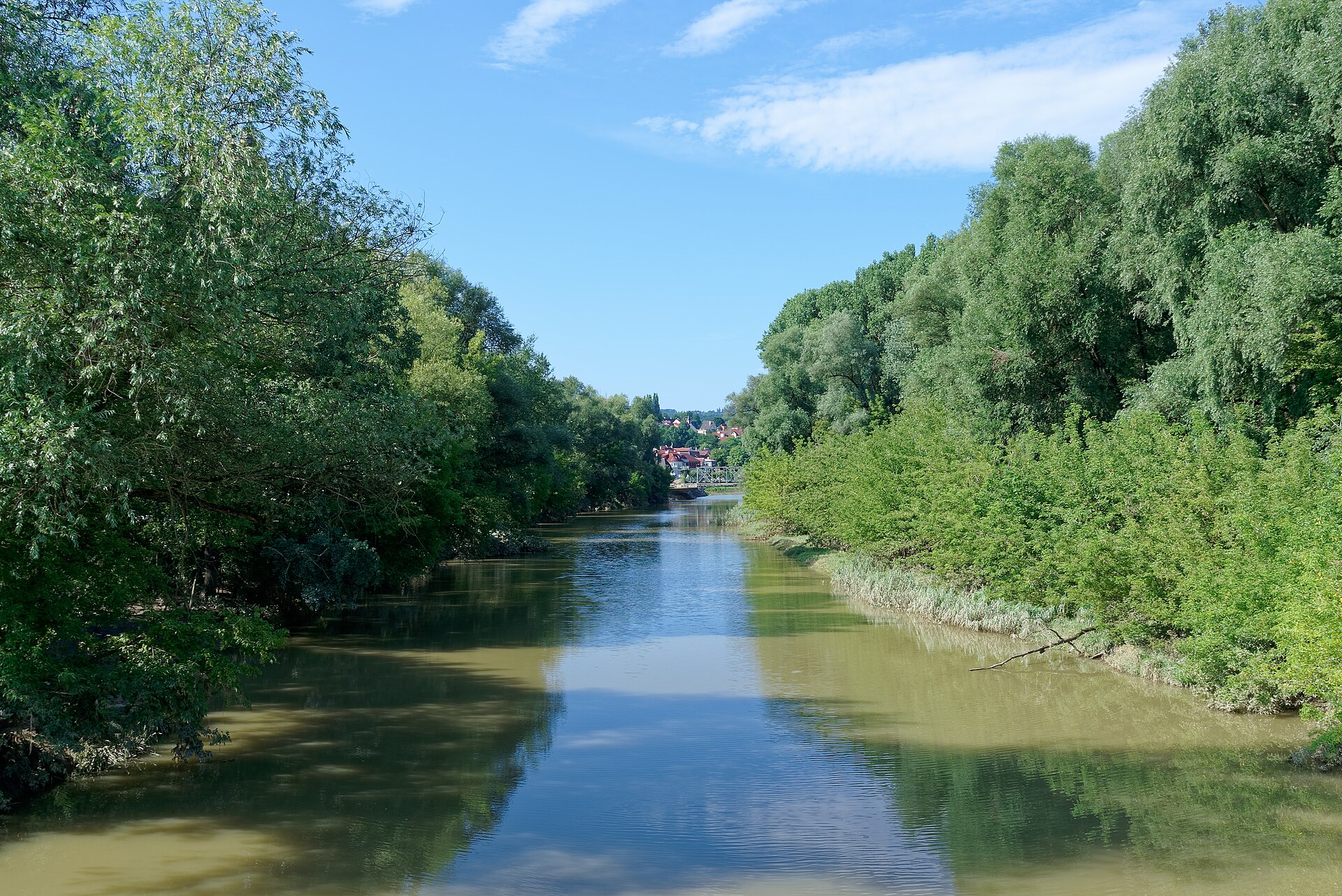 An oxbow lake, a river bend cut off from the main channel (illustrative, Danube, Austria)